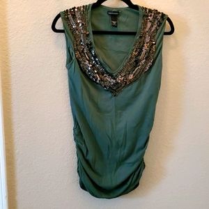 Dark green sequence V-Neckline Tank